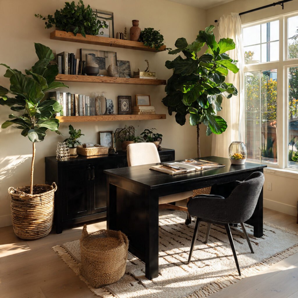 20 Home Office Black Desk Ideas for Every Style and Every Space 8 Home Office Black Desk With Plants Ideas