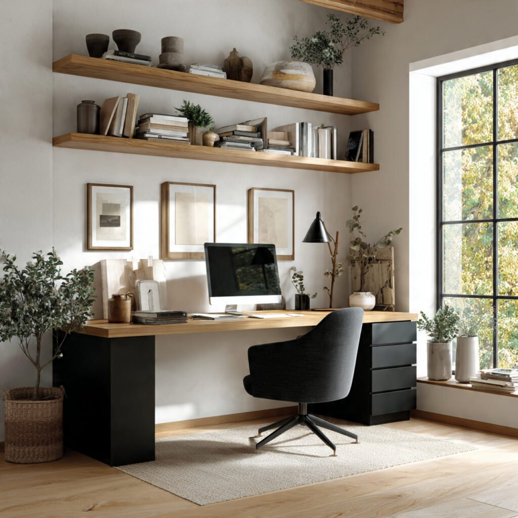 20 Home Office Black Desk Ideas for Every Style and Every Space 2 Home Office Black Desk With Shelves Ideas