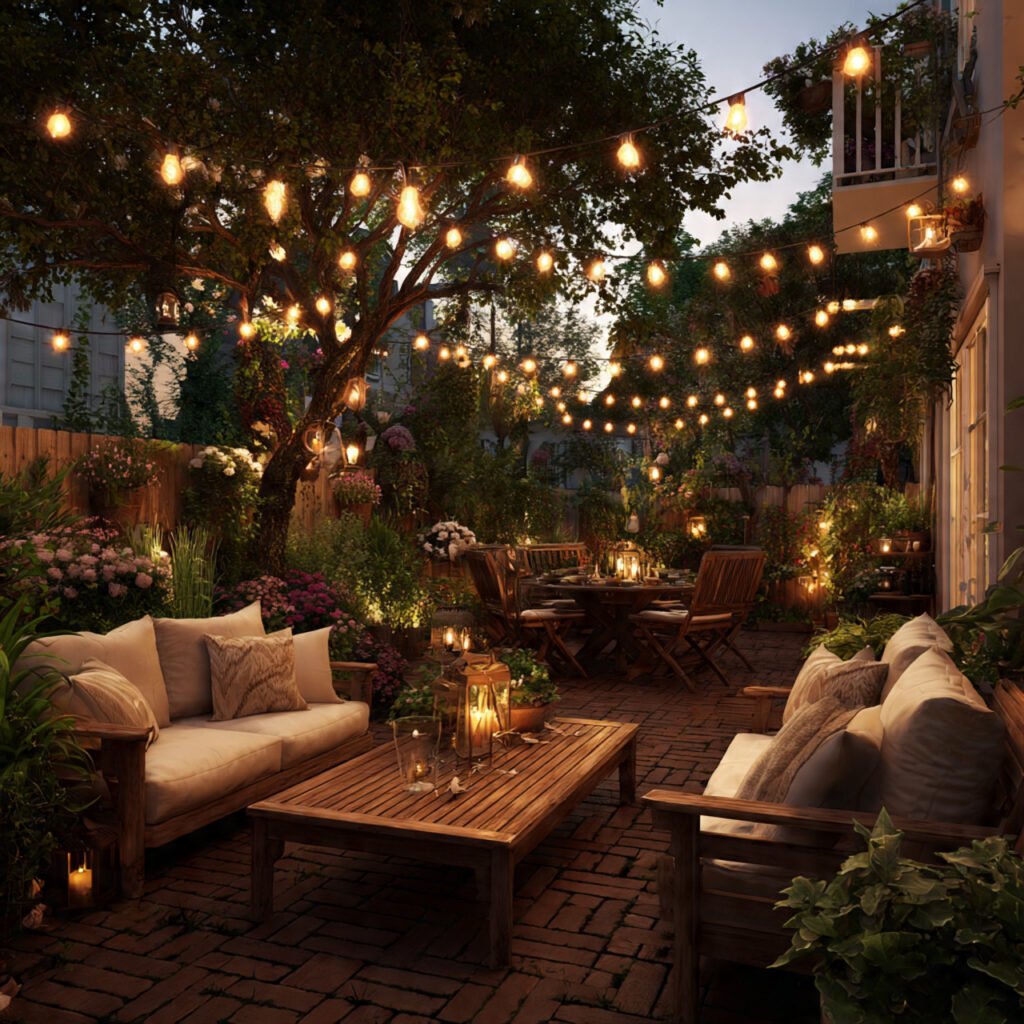 23 Cozy Outdoor Space Ideas That Make Your Backyard Feel Magical 6 Outdoor String Light Ambience Ideas