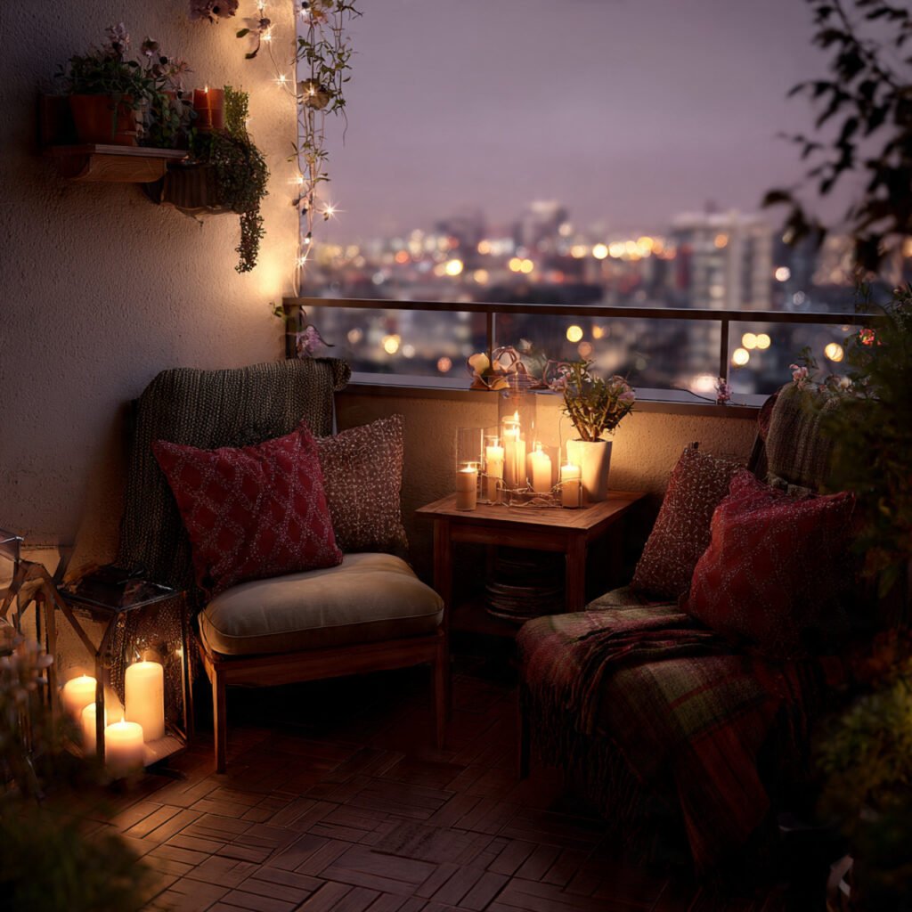 23 Cozy Outdoor Space Ideas That Make Your Backyard Feel Magical 21 Balcony Candlelight Seating Ideas