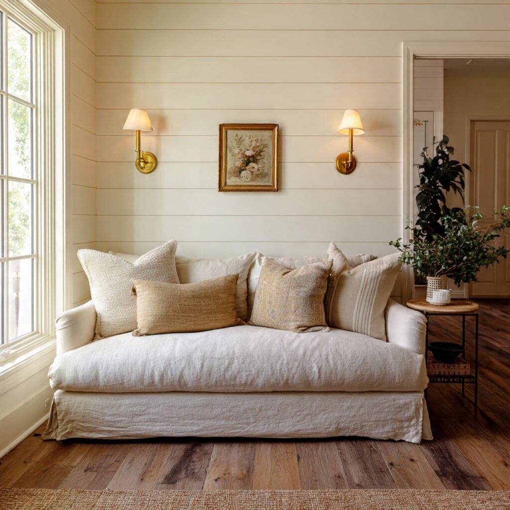 Shiplap Accent Wall French Farmhouse Living Room