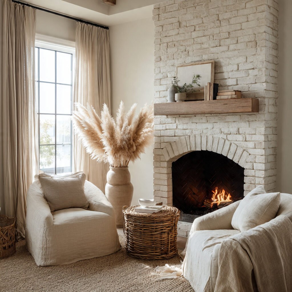 Painted Brick Fireplace Wall