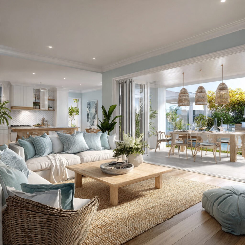 Open Concept Coastal Living Room Ideas