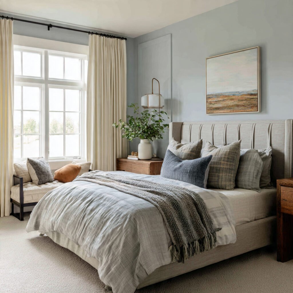 Blue and Gray Farmhouse Bedroom Ideas