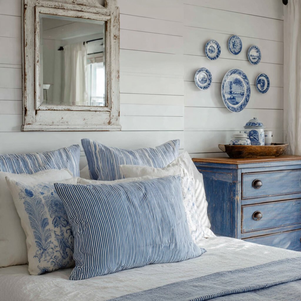 Blue and White Farmhouse Bedroom Ideas