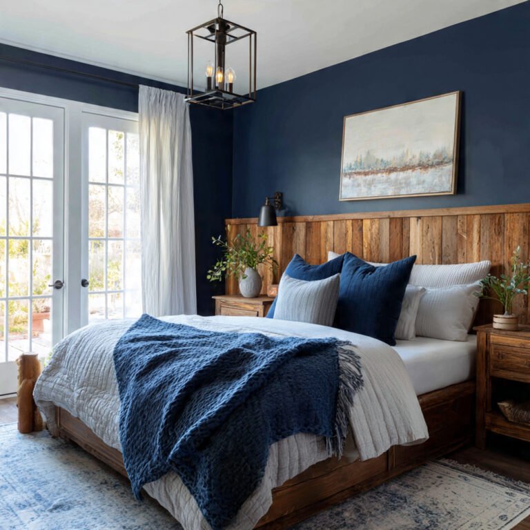 blue farmhouse bedroom