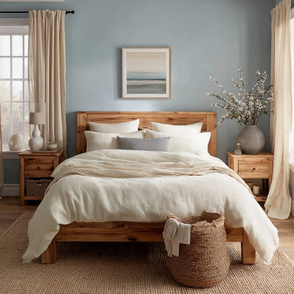 Blue Farmhouse Bedroom with Neutral Tones Ideas
