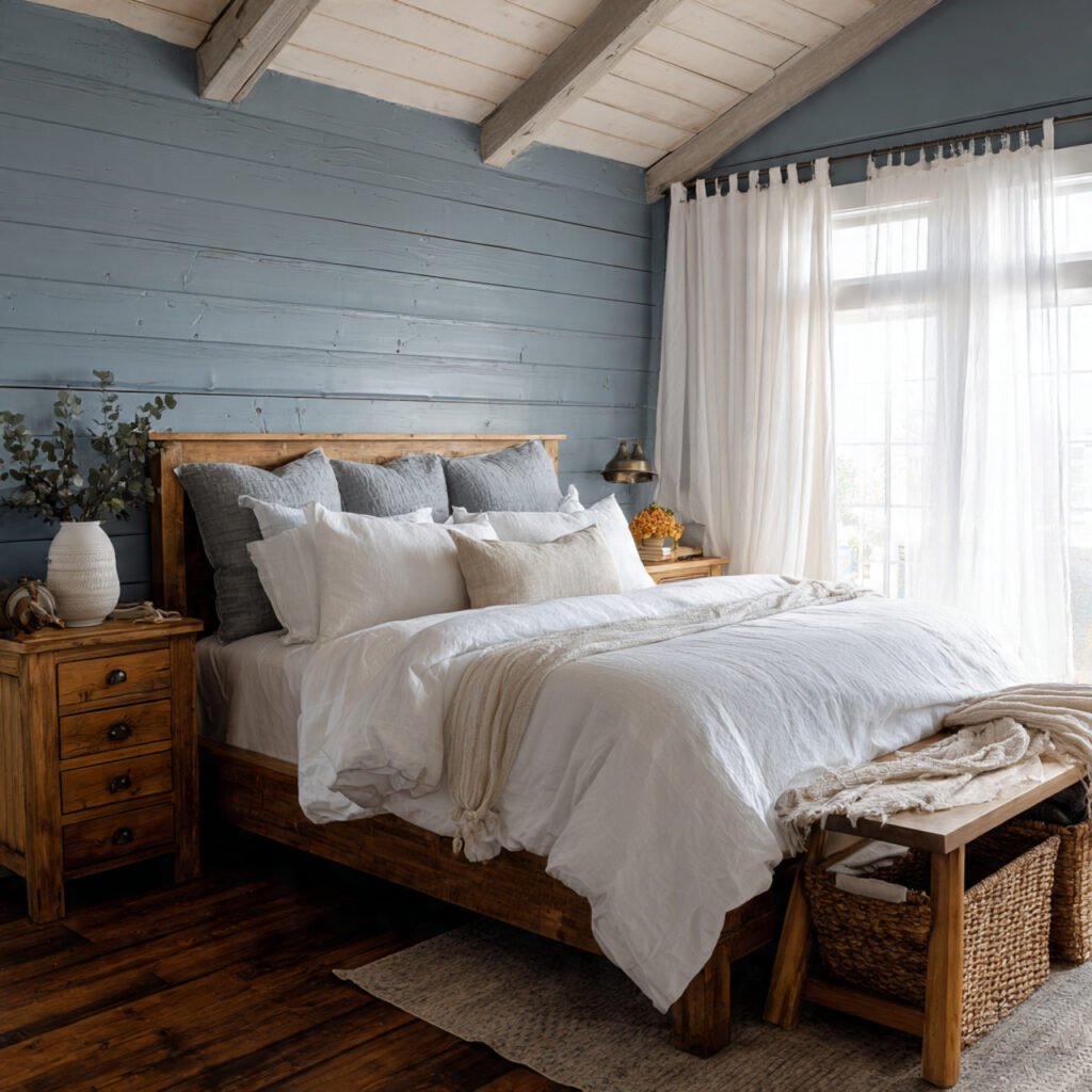 Blue Shiplap Farmhouse Bedroom Ideas