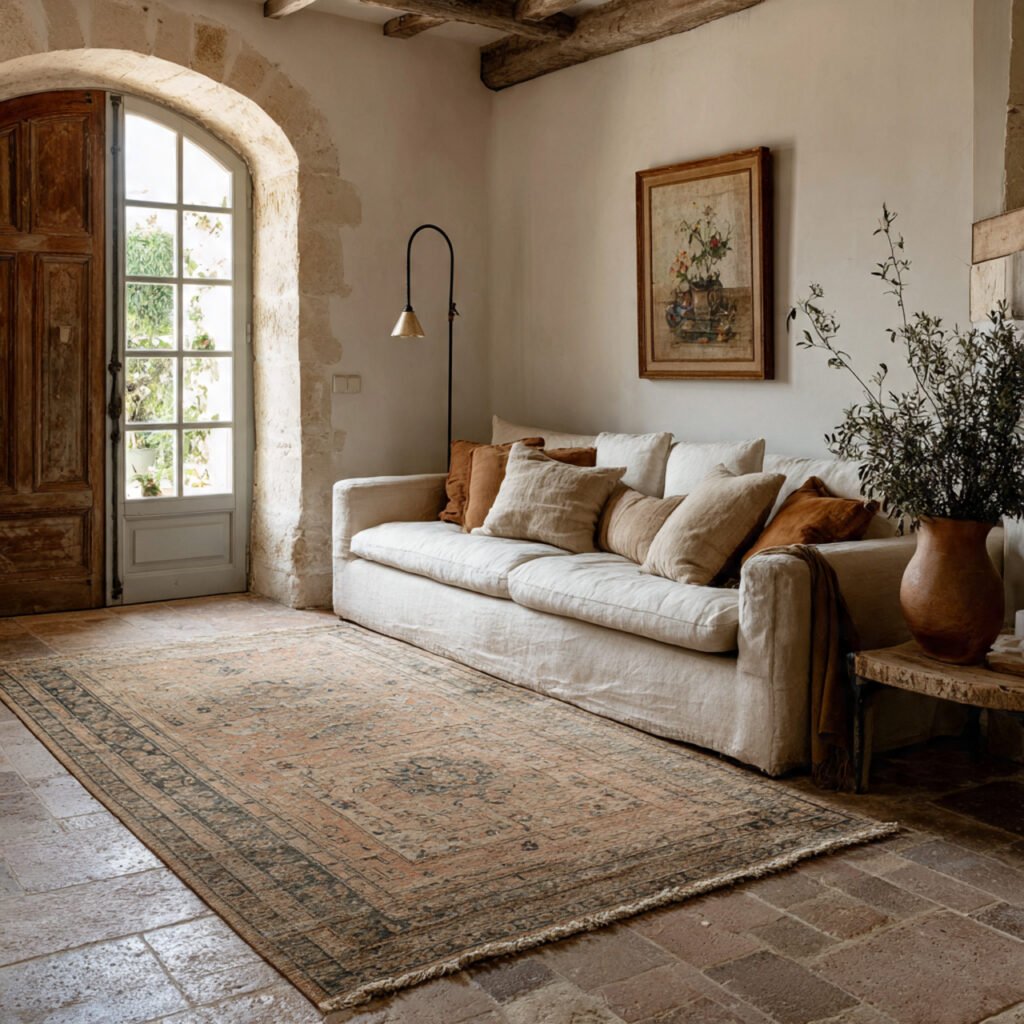Layered Area Rugs on Stone Floors