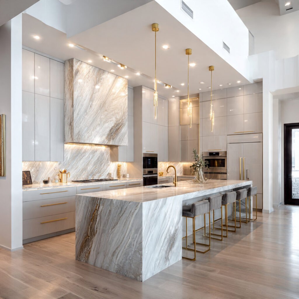 Luxury Open Kitchen With Marble Finishes
