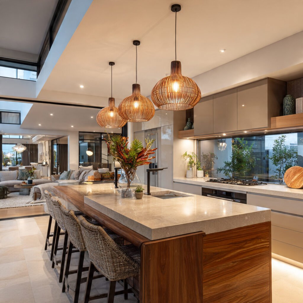 Open Kitchen Design With Pendant Lighting