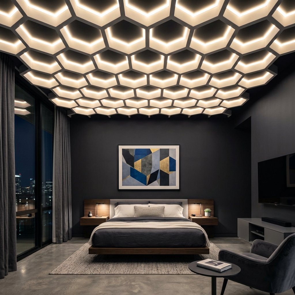 Geometric Pattern Ceiling Ideas for Bedroom