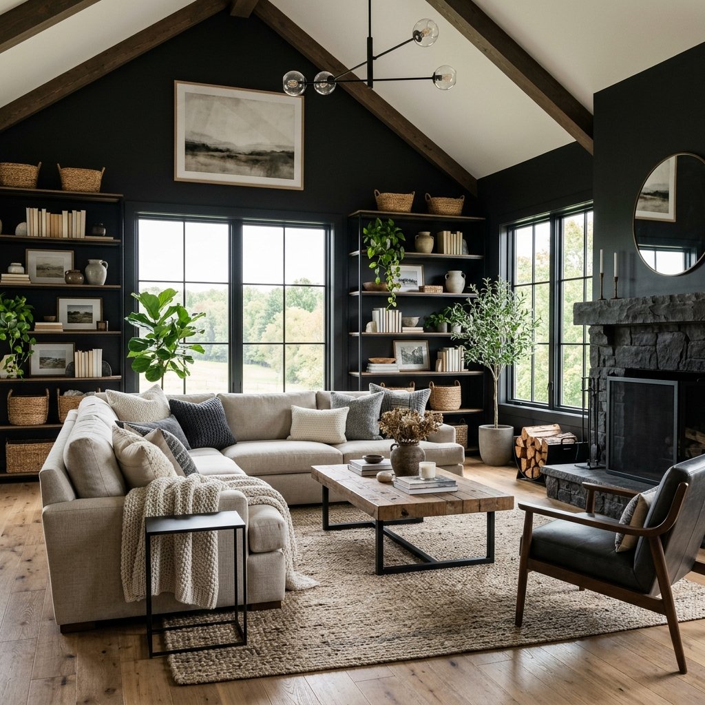 Contemporary Black Farmhouse Living Room Ideas