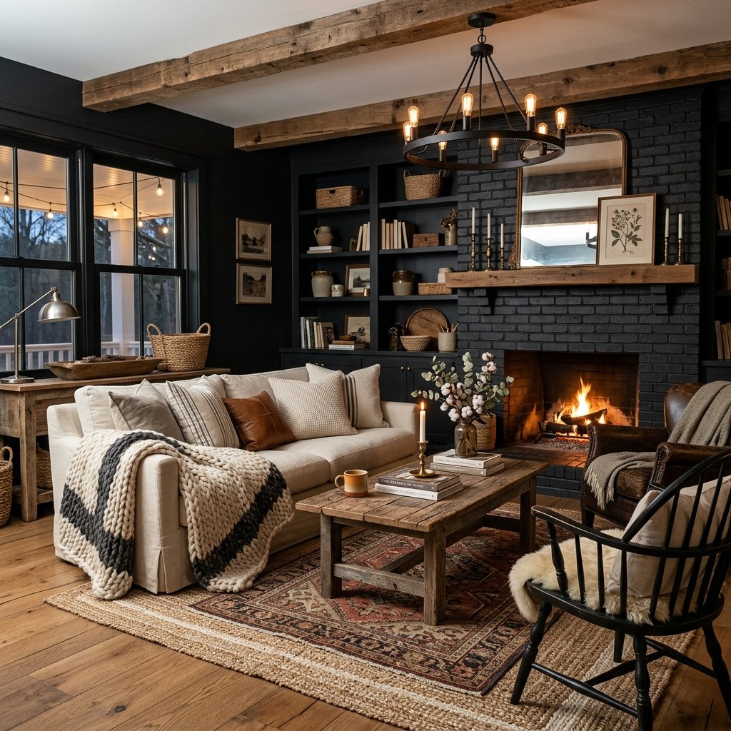 Layered Texture Farmhouse Living Room Ideas