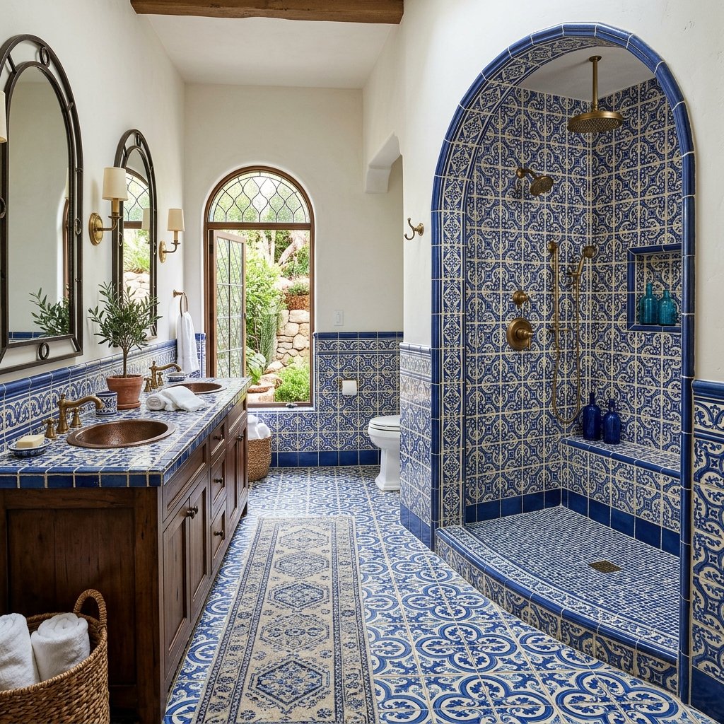 30 Modern Spanish Bathroom Inspiration for a Timeless Luxury Look 24 Blue and White Spanish Tile Bathroom Ideas