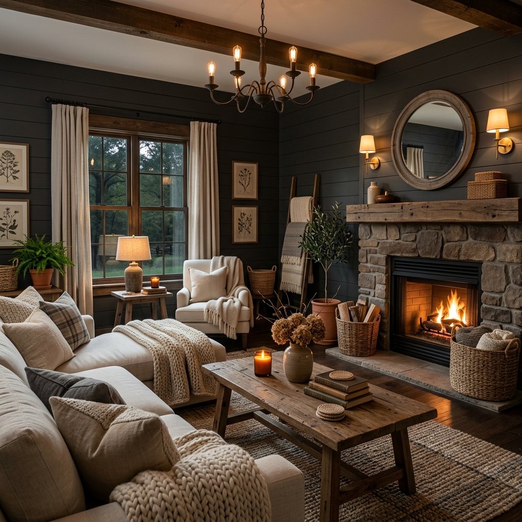 Cozy Black Farmhouse Living Room Ideas