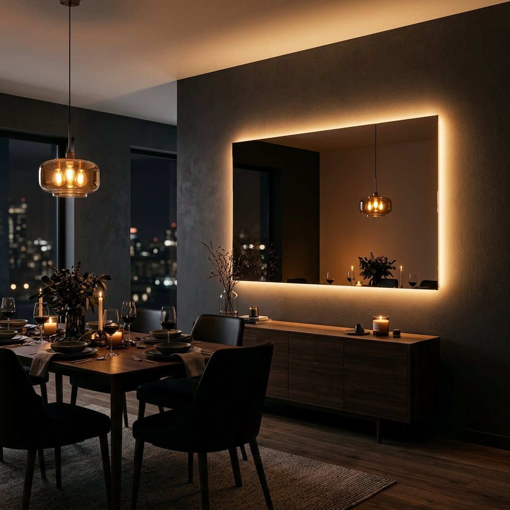 Dining Room Mirror with Ambient Lighting Ideas