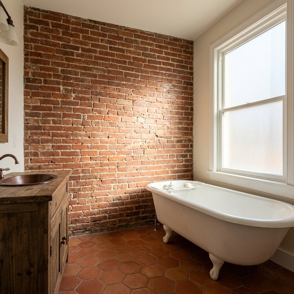 30 Modern Spanish Bathroom Inspiration for a Timeless Luxury Look 11 Exposed Brick Bathroom Wall Ideas