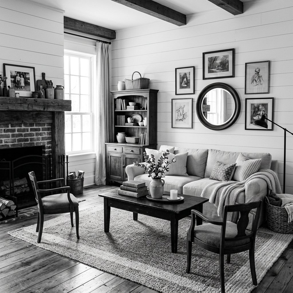 Black and White Farmhouse Living Room Ideas
