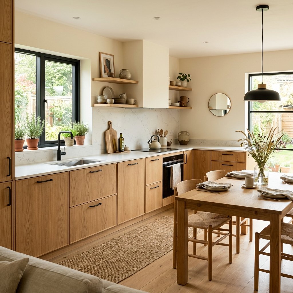 Warm Neutral Kitchen With Oak Cabinet Ideas