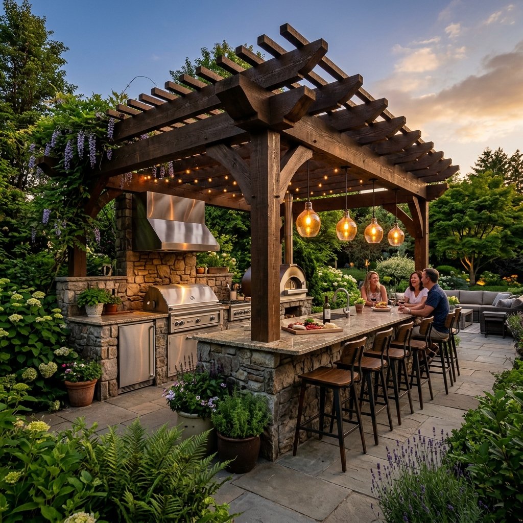 Pergola Ideas With String Lights and Curtains