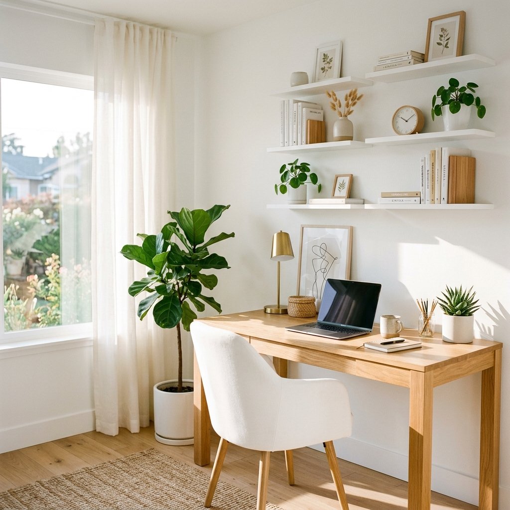 White and Wood Home Office Ideas