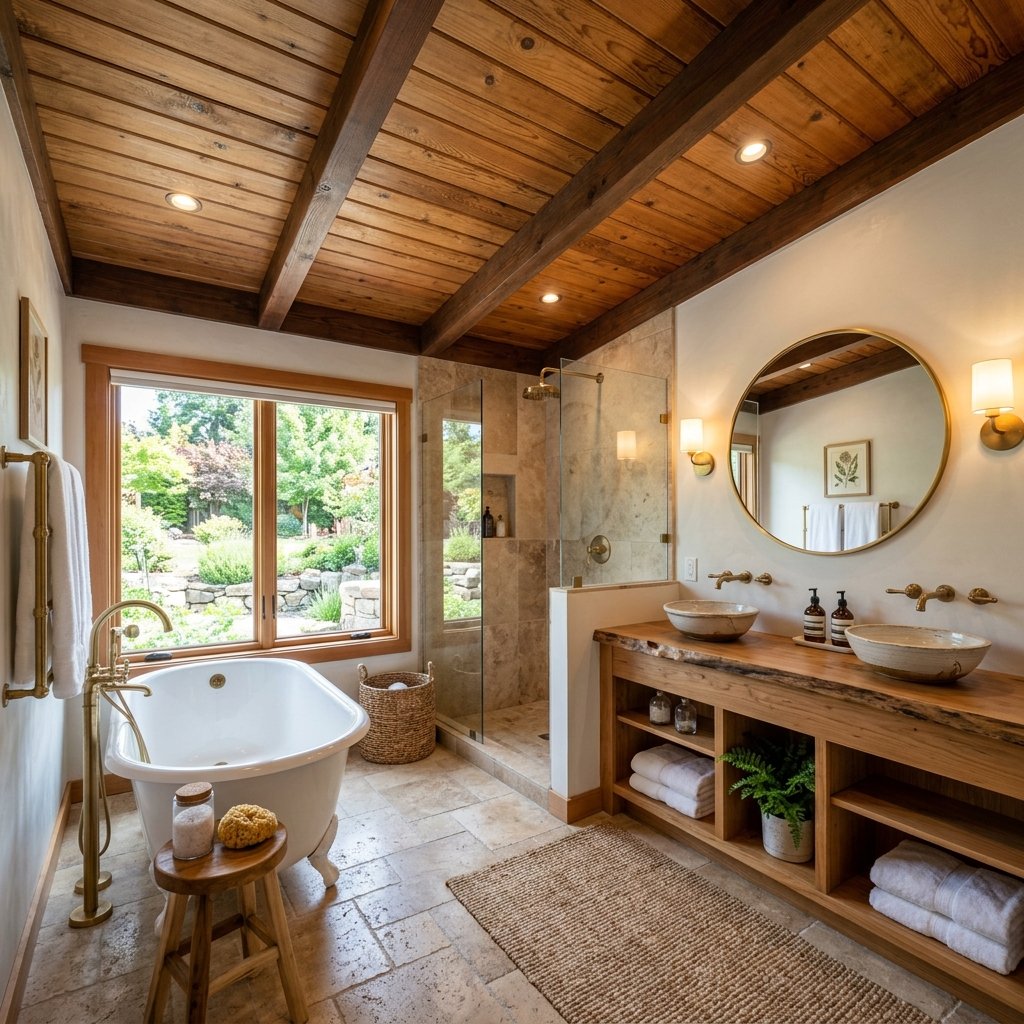 30 Modern Spanish Bathroom Inspiration for a Timeless Luxury Look 17 Wooden Ceiling Bathroom Ideas