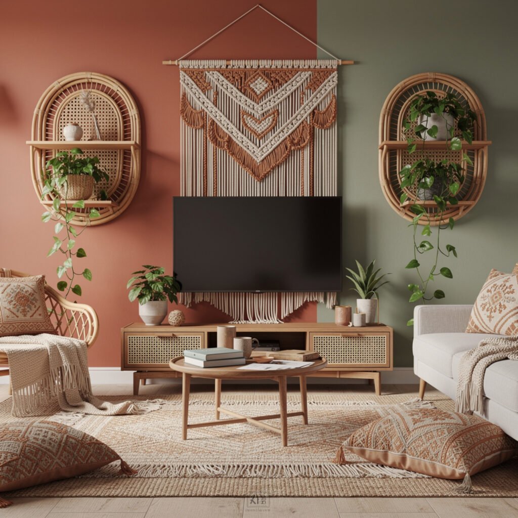 Boho TV Wall Decor Idea