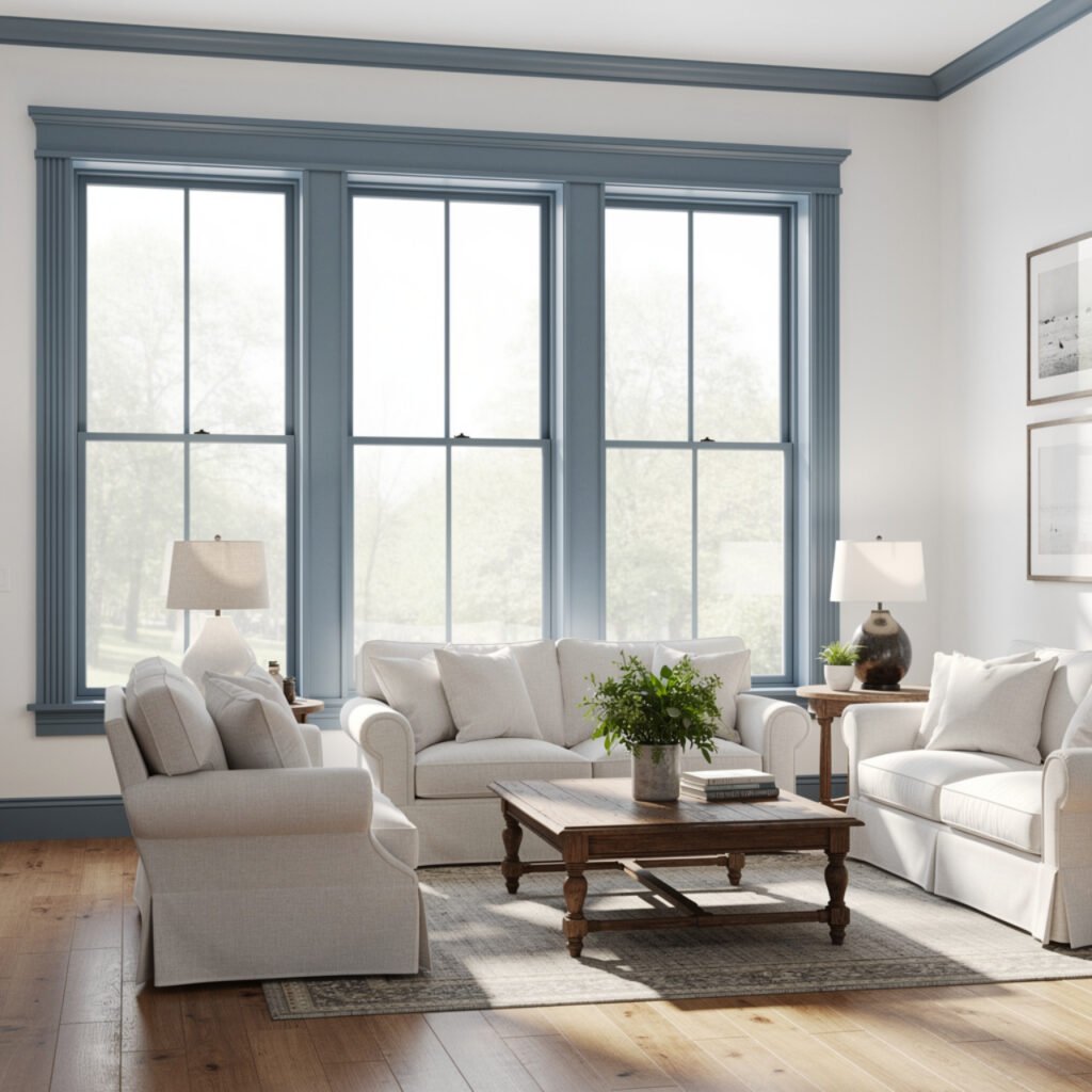 Blue Farmhouse Wooden Window Trim Ideas