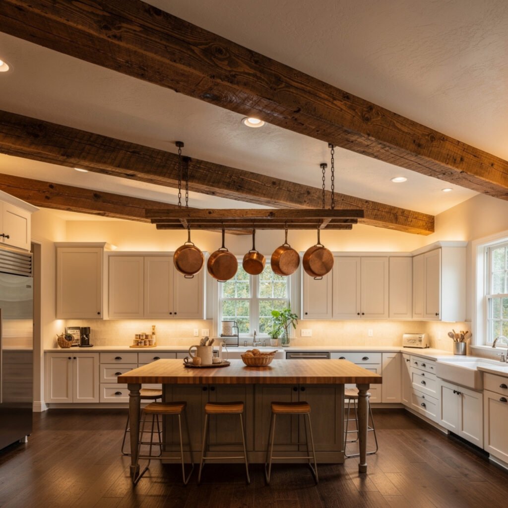Farmhouse Kitchen with Wooden Ceiling Beam Ideas