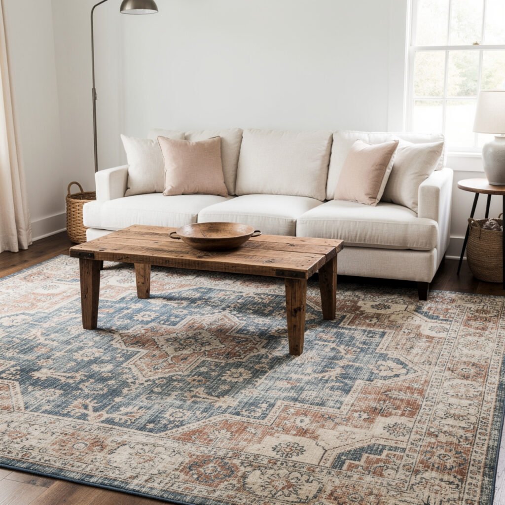 Blue Farmhouse Living Room Vintage Rug Ideas