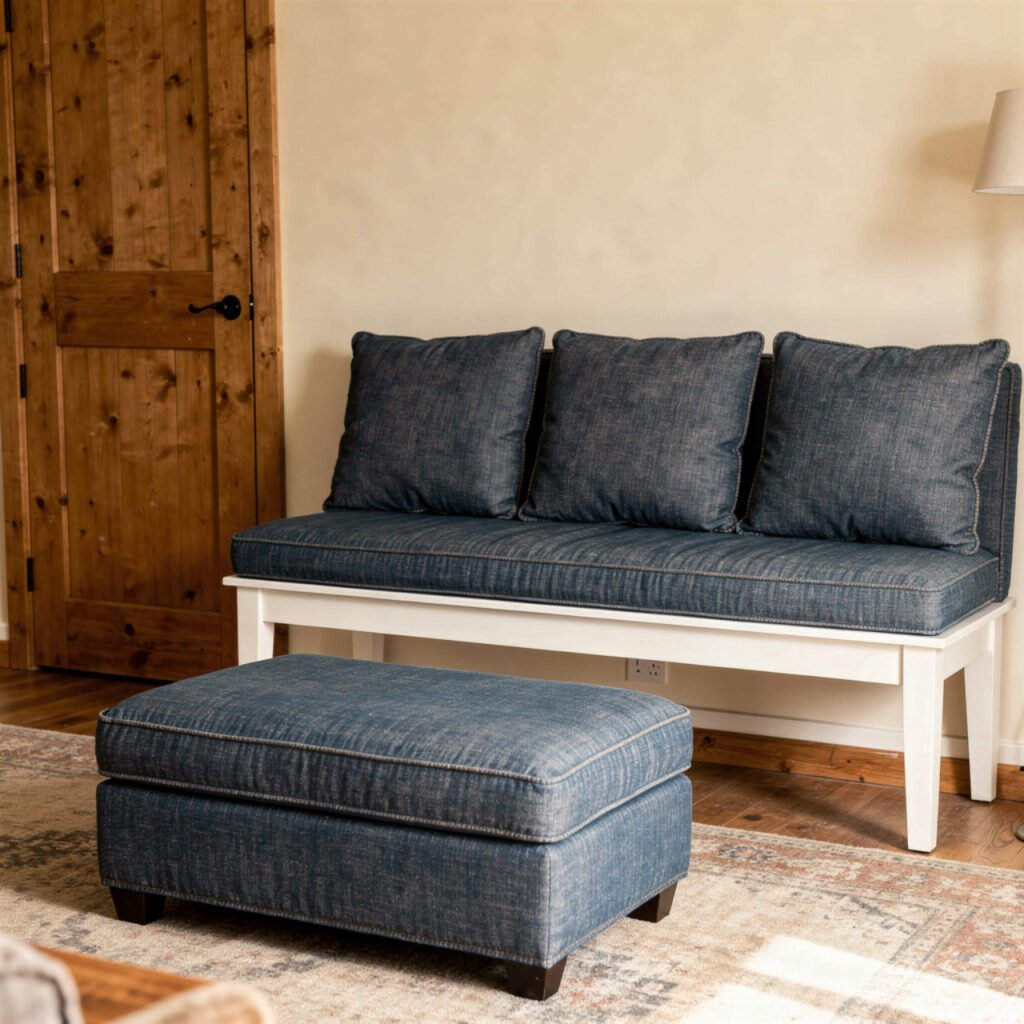 Denim Blue Farmhouse Bench and Ottoman Ideas