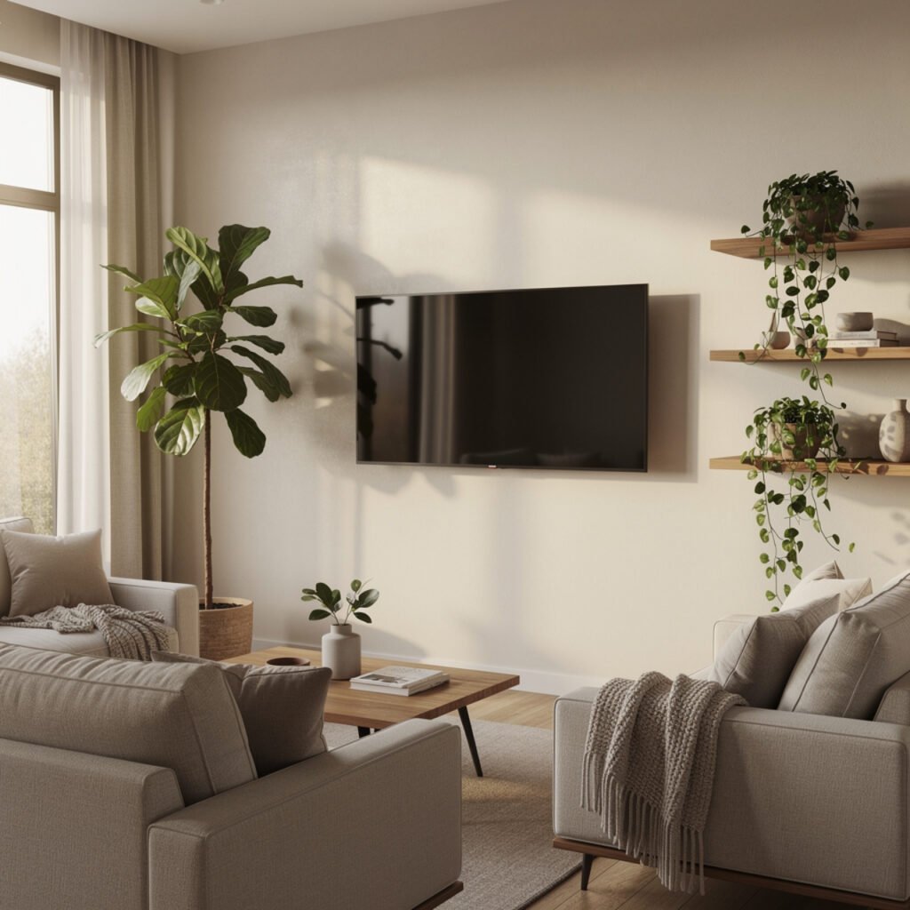 Plants Around TV Wall Idea