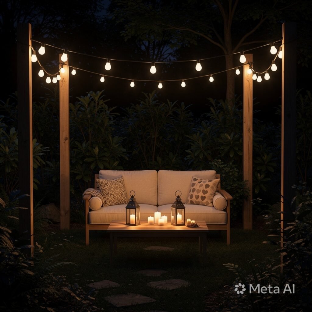 String Light Yard Sitting Area Ideas