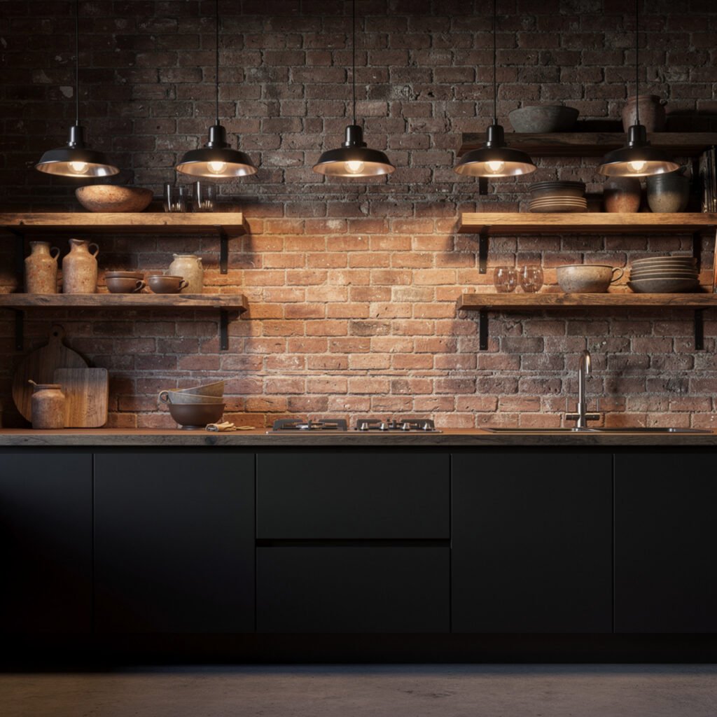 Black Kitchen with Exposed Brick Ideas