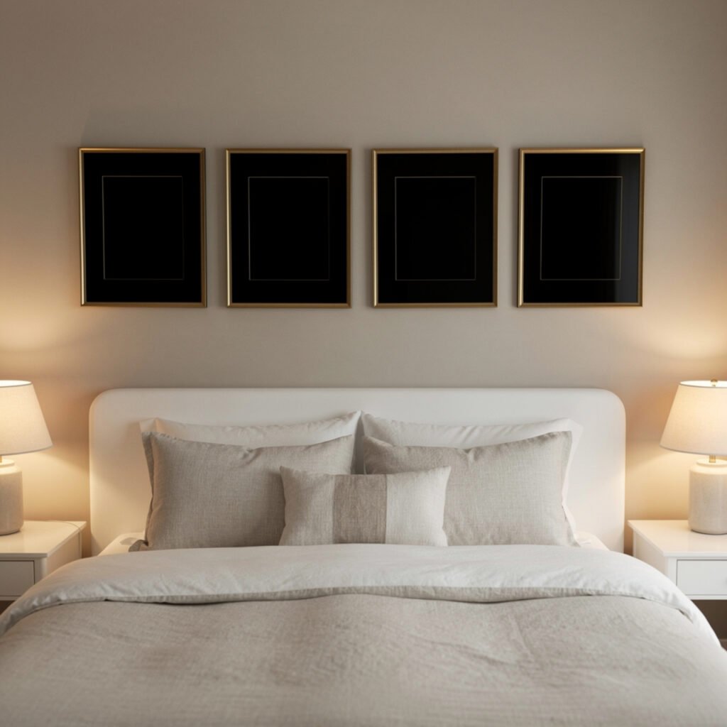 27 Black and Gold Gallery Wall Ideas That Turn Blank Walls Into Pure Art 23 Black and Gold Gallery Wall Ideas Above Bed