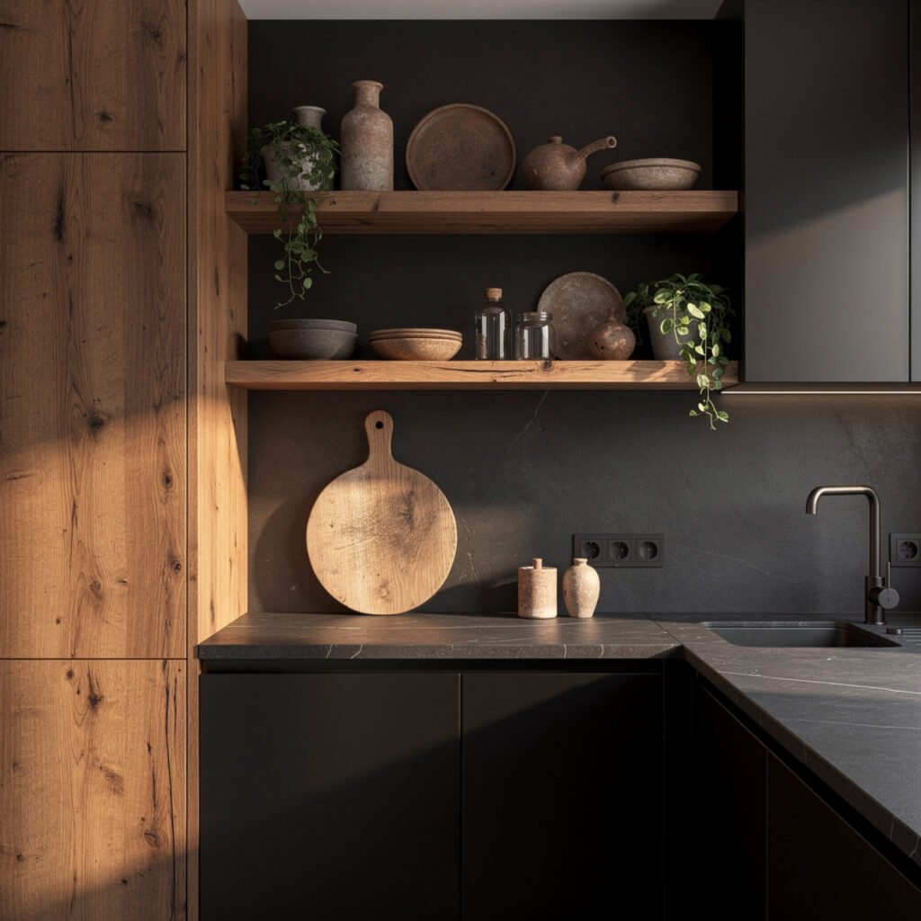 Black and Wood Kitchen Interior Ideas