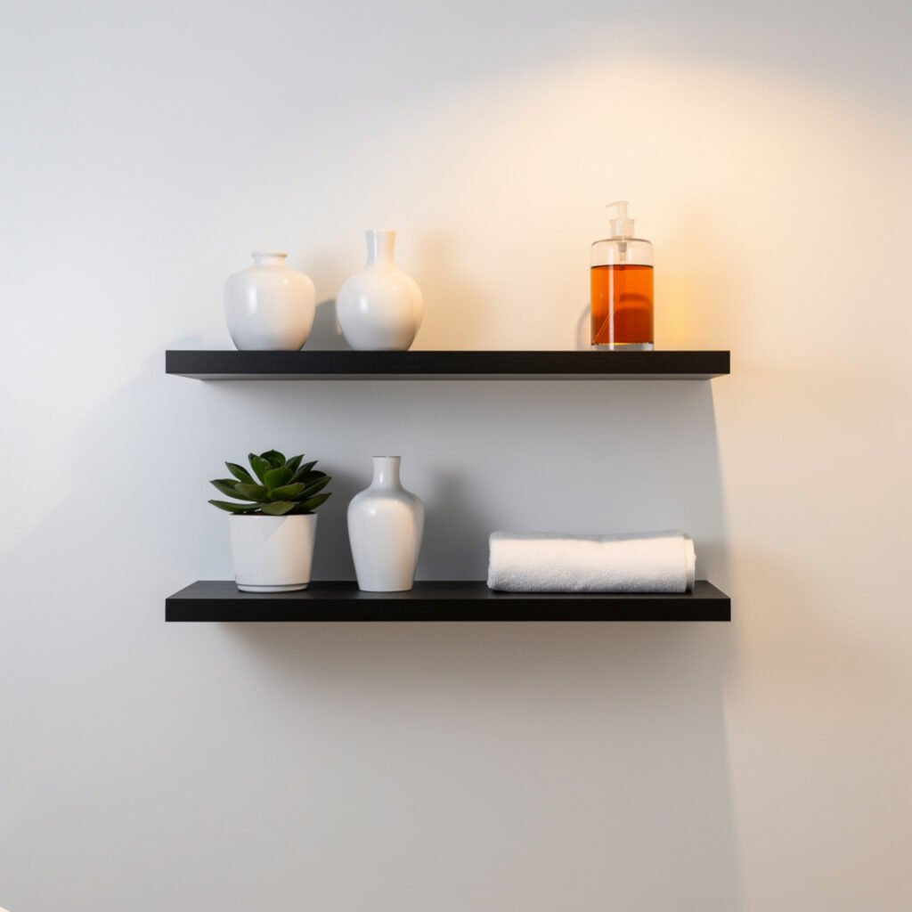 25 Black Bathroom Decor Ideas for Every Budget and Every Style 17 Black Bathroom Shelf Decor Ideas