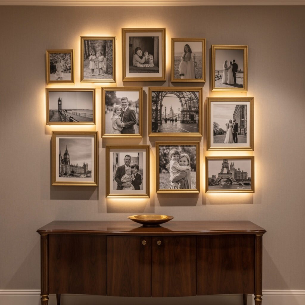 27 Black and Gold Gallery Wall Ideas That Turn Blank Walls Into Pure Art 19 Black and Gold Gallery Wall Ideas With Mirrors
