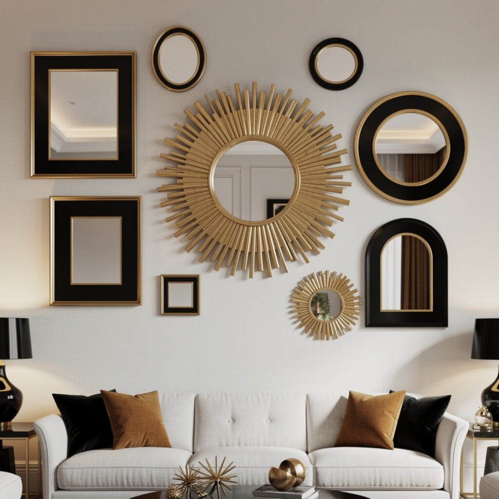 27 Black and Gold Gallery Wall Ideas That Turn Blank Walls Into Pure Art 20 Black and Gold Symmetrical Grid Gallery Wall Ideas
