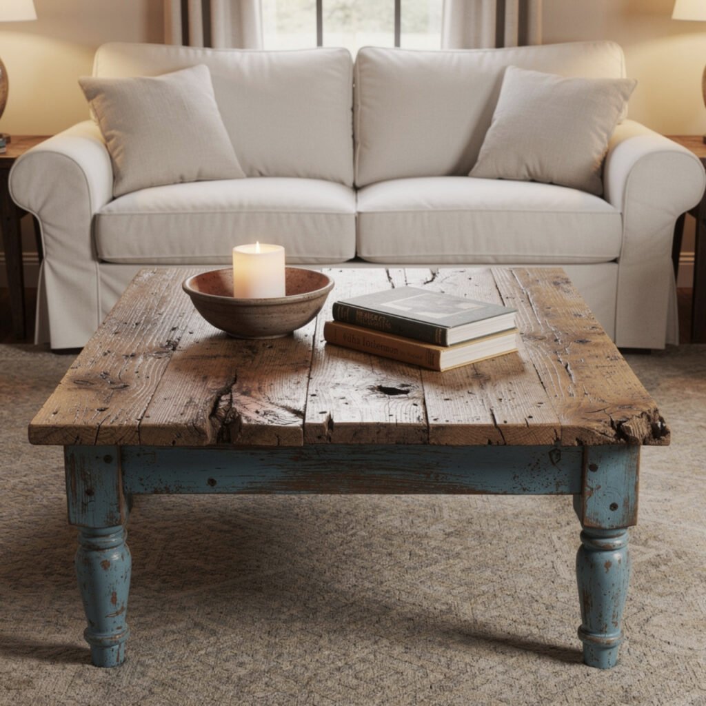 Blue Farmhouse Reclaimed Wood Coffee Table Ideas