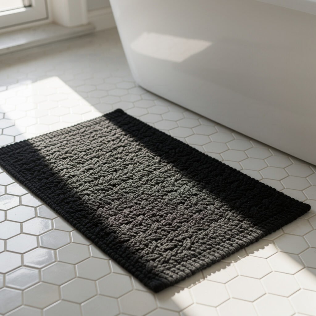 25 Black Bathroom Decor Ideas for Every Budget and Every Style 22 Black Bathroom Rug Ideas