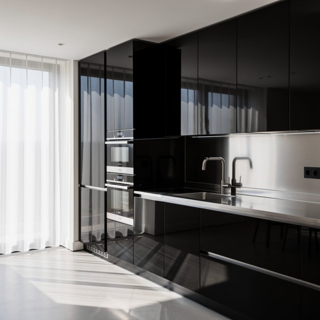 Glossy Black Kitchen Interior Cabinet Ideas