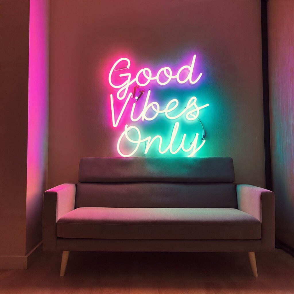 Neon Sign Behind Sofa Ideas