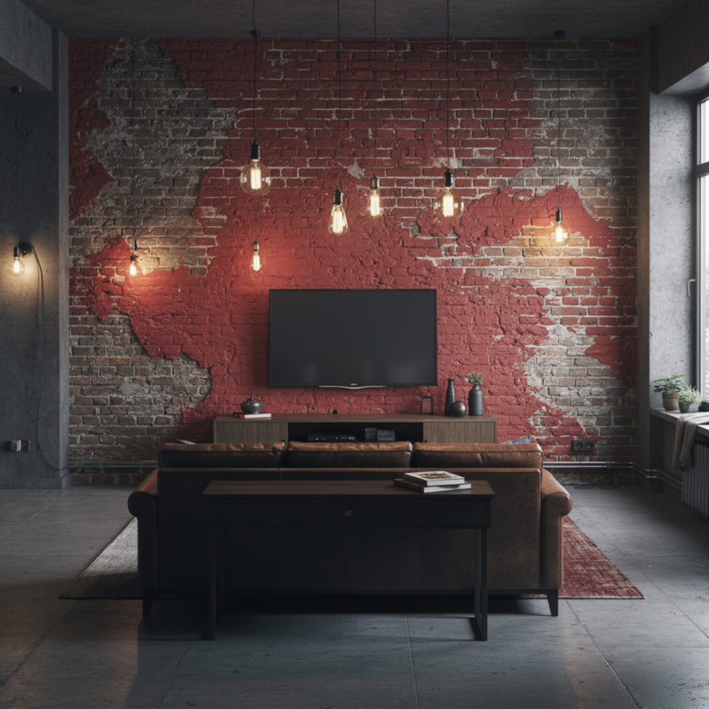 Faux Brick Wall Behind TV Idea