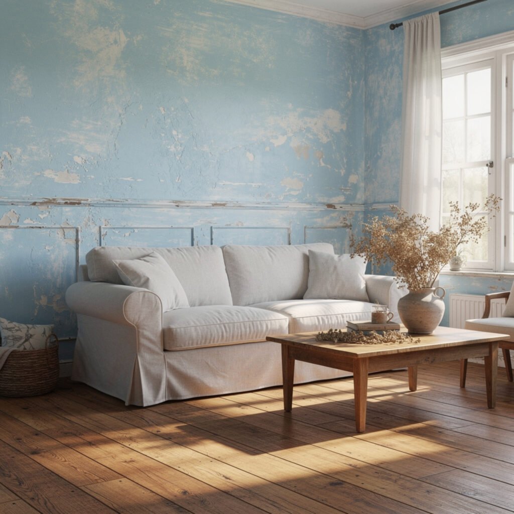 Sky Blue Farmhouse Whitewashed Wall Ideas