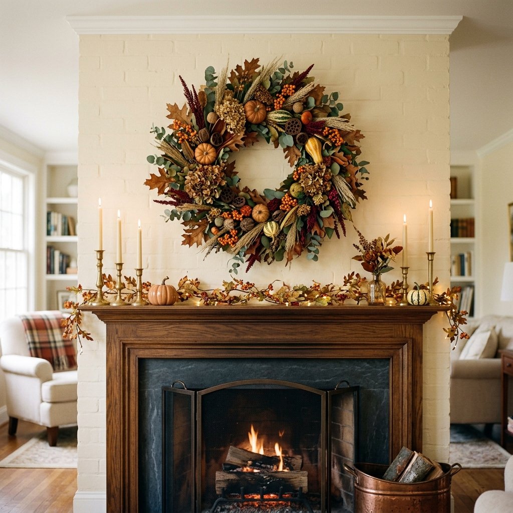 32 Fall Mantle Decor Ideas That Actually Work: Rustic to Modern Styles 16 Wreath Focal Point Ideas