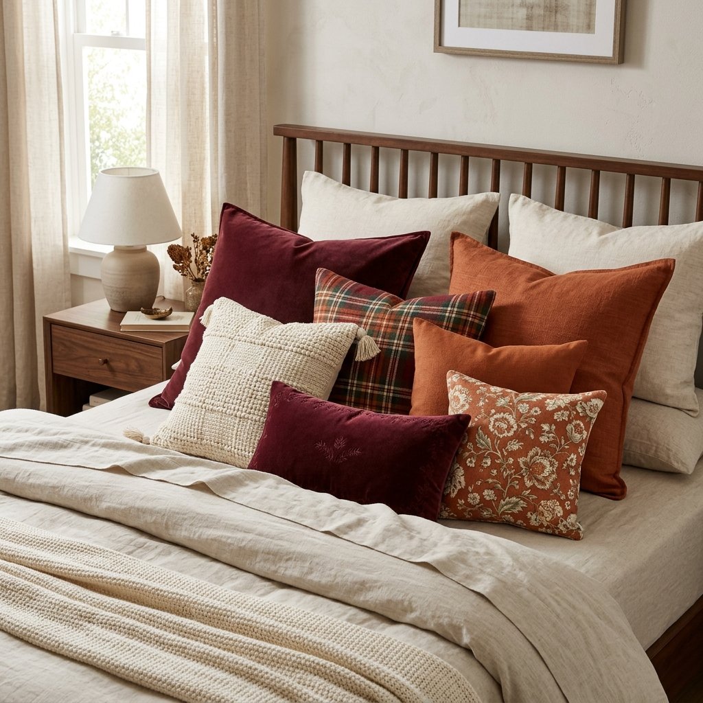 31 Fall Themed Bedroom: Transform Your Space Into a Cozy Autumn Sanctuary 15 Throw Pillow Styling Ideas