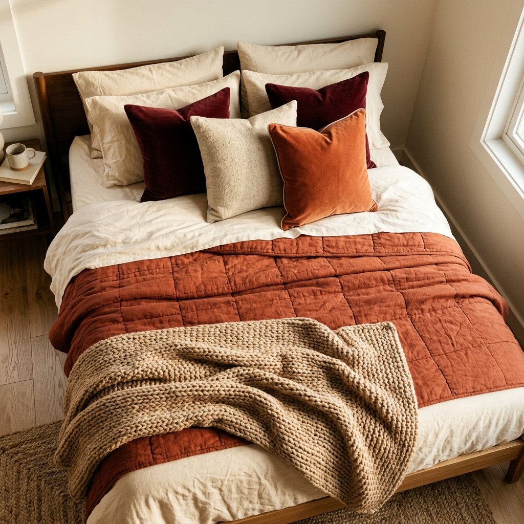 31 Fall Themed Bedroom: Transform Your Space Into a Cozy Autumn Sanctuary 3 Cozy Autumn Texture and Layering Ideas