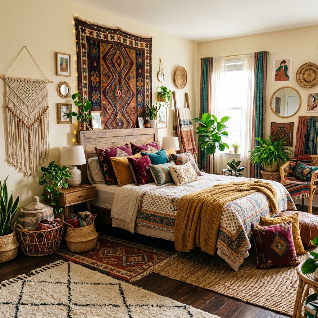 31 Fall Themed Bedroom: Transform Your Space Into a Cozy Autumn Sanctuary 6 Bohemian Autumn Bedroom Ideas